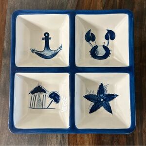 By the Sea Trish Richman Nautical Divided Dish Blue White Coastal